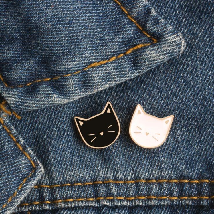 2PCS Cartoon Cute Cat Animal Brooch Pin Badge Decorative(black+white)