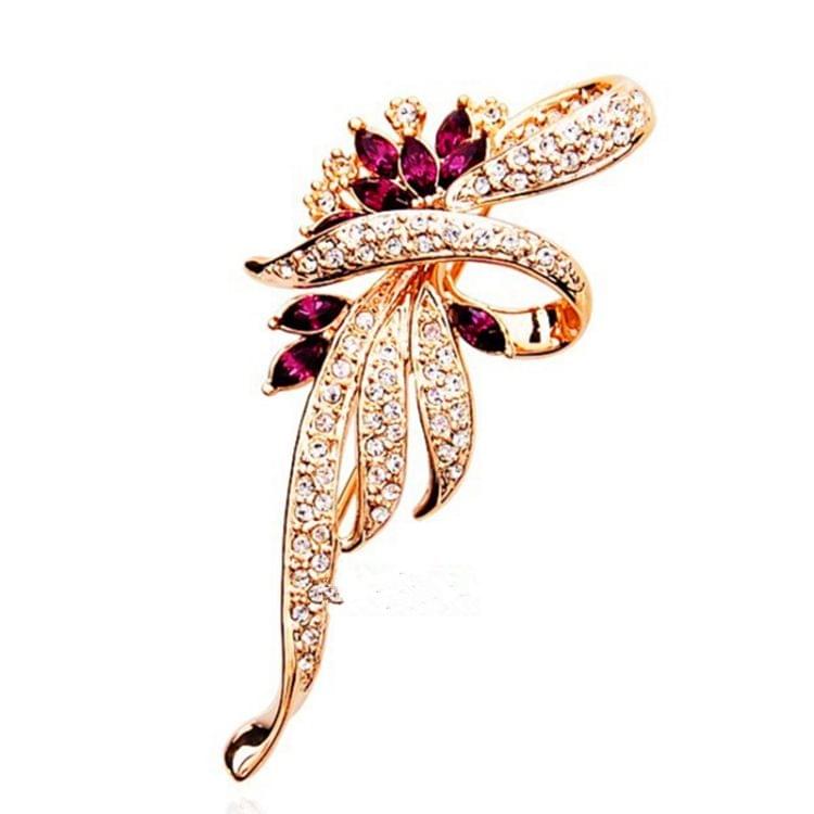 Women Retro Fashion Crystal Brooches(Gold Purple)