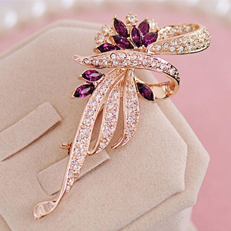 Women Retro Fashion Crystal Brooches(Gold Purple)