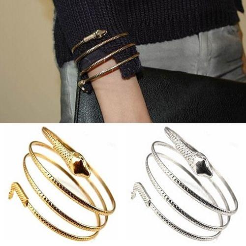 2 PCS Punk Fashion Coiled Snake Spiral Upper Arm Cuff Armlet Bangle Bracelet(Golden)
