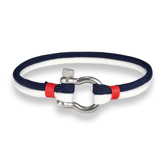 Navy Style Sport Camping Parachute Cord Survival Bracelet with Stainless Steel Shackle Buckle(Red)
