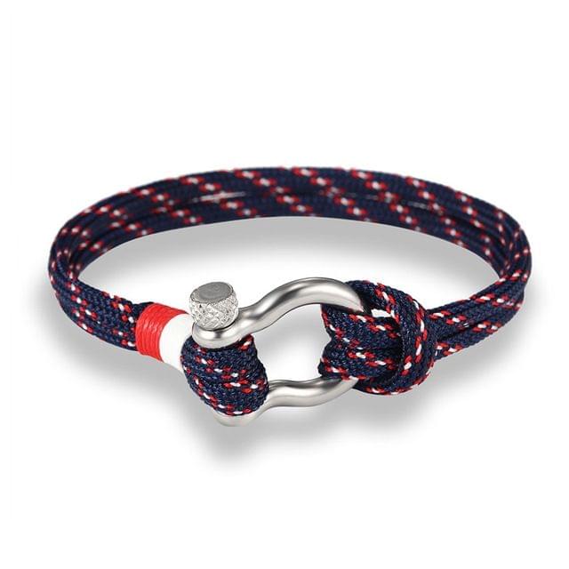 Navy Style Sport Camping Parachute Cord Survival Bracelet with Stainless Steel Shackle Buckle(Red)