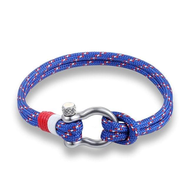 Navy Style Sport Camping Parachute Cord Survival Bracelet with Stainless Steel Shackle Buckle(Red)