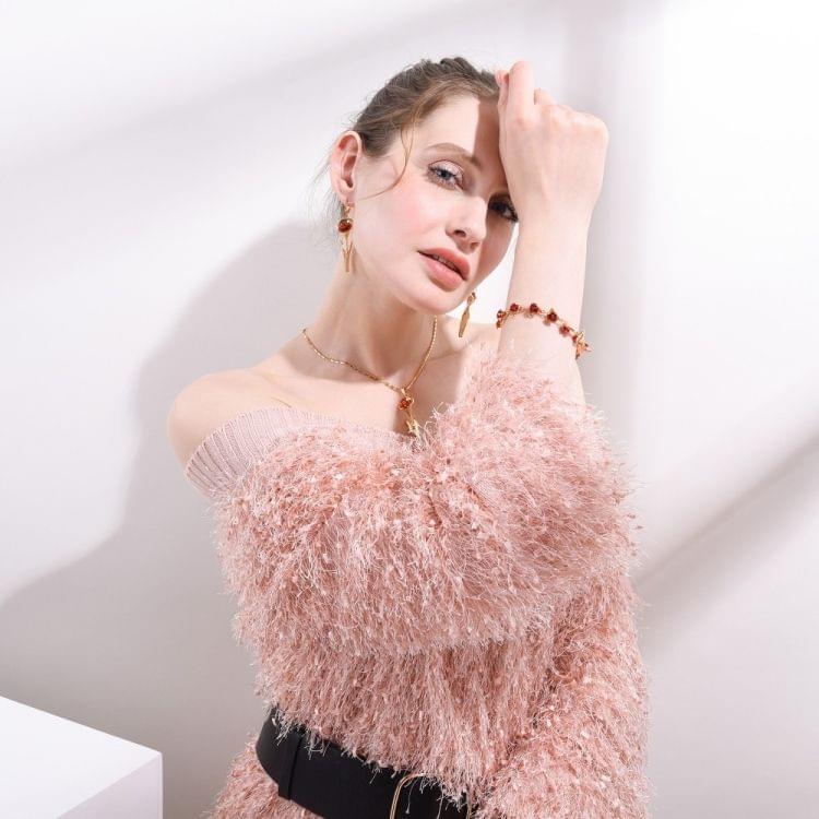 Bracelet Red Rose Flowers Wrist Chain Bracelets For Women(Silver)