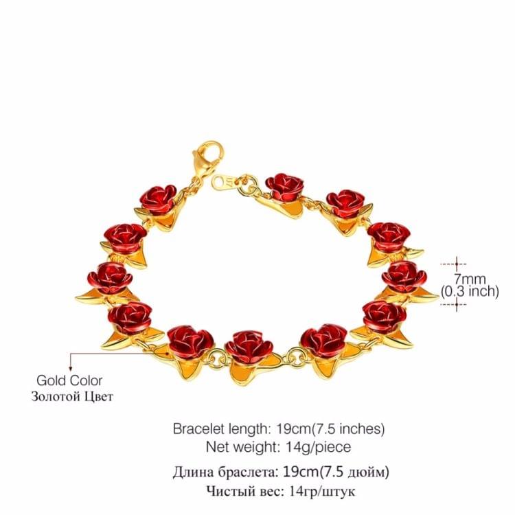 Bracelet Red Rose Flowers Wrist Chain Bracelets For Women(Silver)