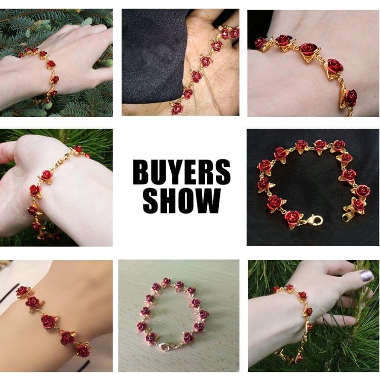 Bracelet Red Rose Flowers Wrist Chain Bracelets For Women(Silver)