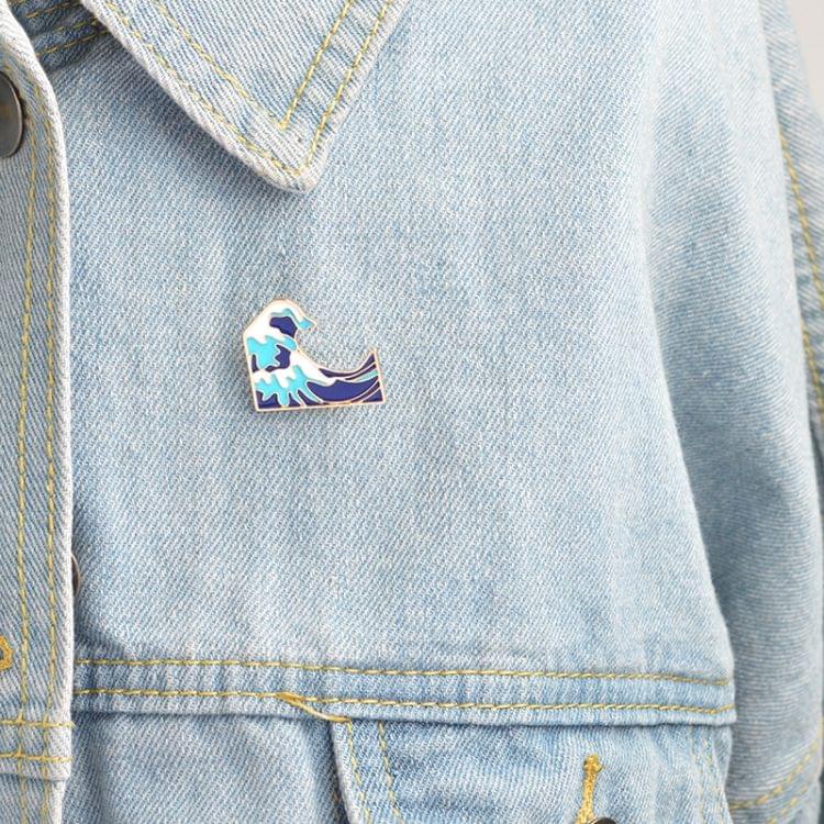 2PCS Blue waves brooch Enamel Pin buckle Cartoon Metal Brooch for Coat Jacket Bag Pin Badge Sea Jewelry