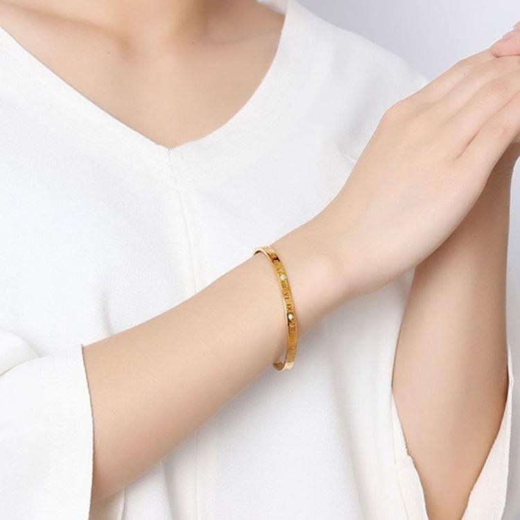 Unisex Roman Numerals Carving Crystal Inlaid Titanium Steel Bracelet, Size: 6.2*5.8*1cm(Gold)