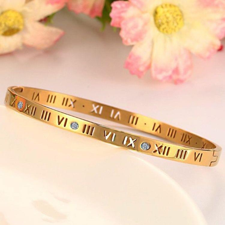 Unisex Roman Numerals Carving Crystal Inlaid Titanium Steel Bracelet, Size: 6.2*5.8*1cm(Gold)