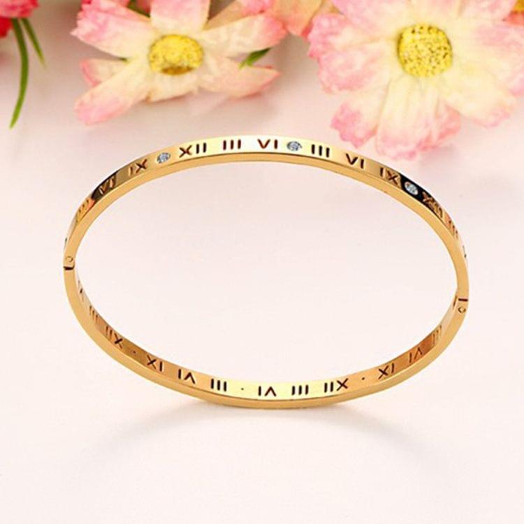 Unisex Roman Numerals Carving Crystal Inlaid Titanium Steel Bracelet, Size: 6.2*5.8*1cm(Gold)