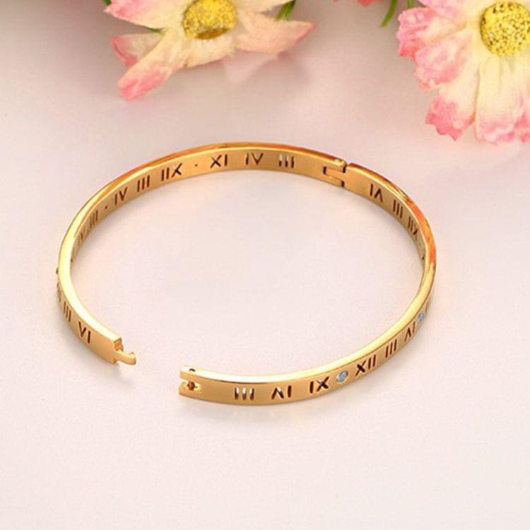 Unisex Roman Numerals Carving Crystal Inlaid Titanium Steel Bracelet, Size: 6.2*5.8*1cm(Gold)