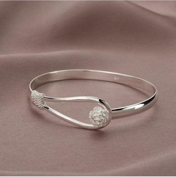 Fashion Romantic Silver Plated Rose Cherry Flower Carve Chain Cuff Bangle Bracelet For Women