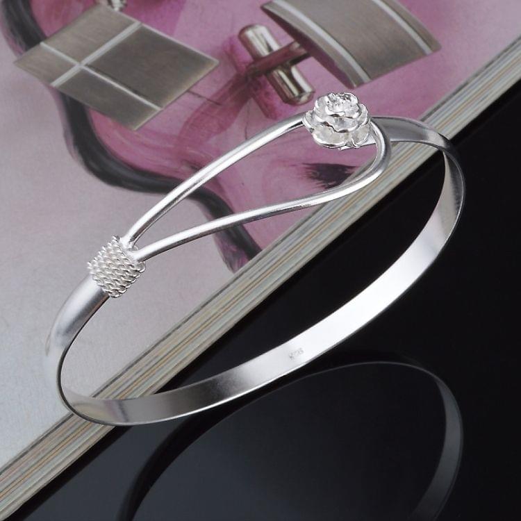 Fashion Romantic Silver Plated Rose Cherry Flower Carve Chain Cuff Bangle Bracelet For Women