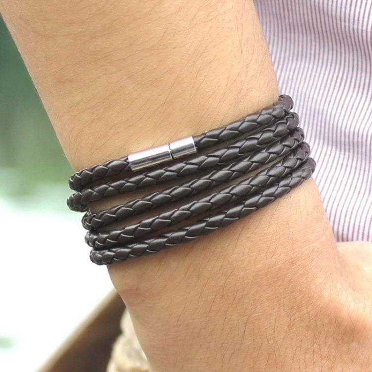 Couple Leather Bracelet Men Charm Vintage Black Bracelet(Coffee)
