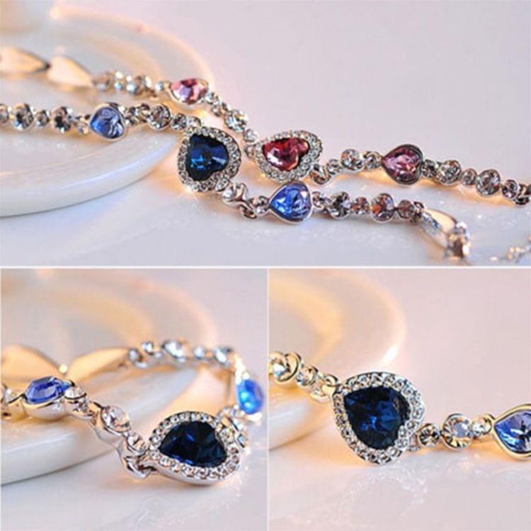 Crystal Rhinestone Heart Simple Bangle Bracelet(Lake Blue)