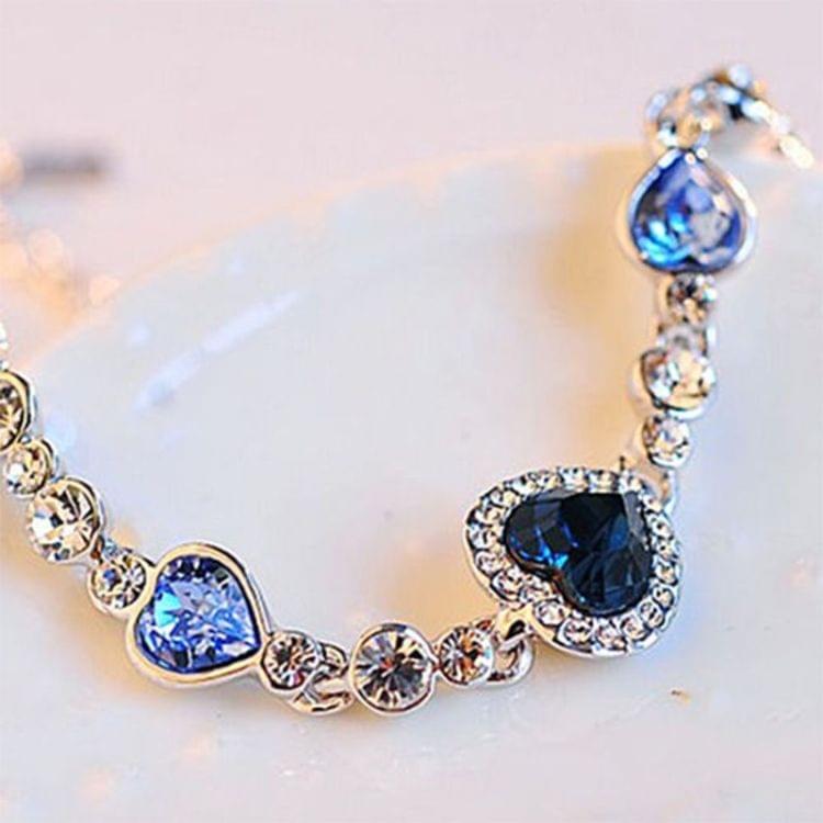 Crystal Rhinestone Heart Simple Bangle Bracelet(Lake Blue)