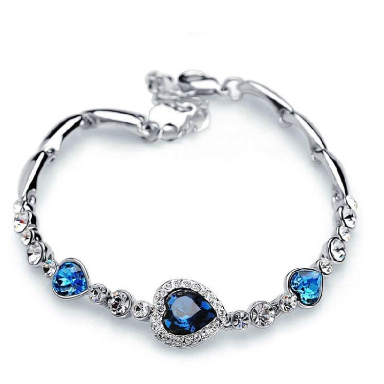 Crystal Rhinestone Heart Simple Bangle Bracelet(Lake Blue)