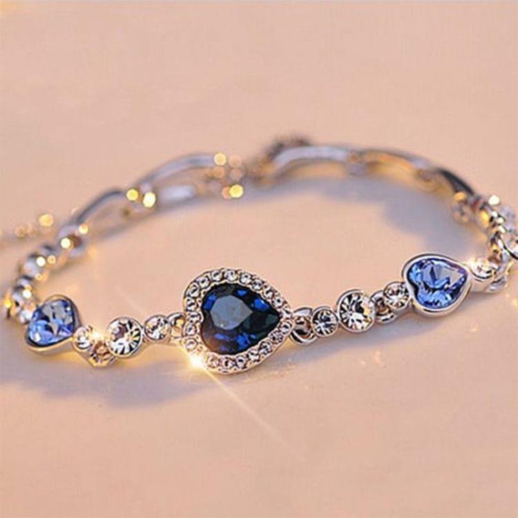Crystal Rhinestone Heart Simple Bangle Bracelet(Lake Blue)