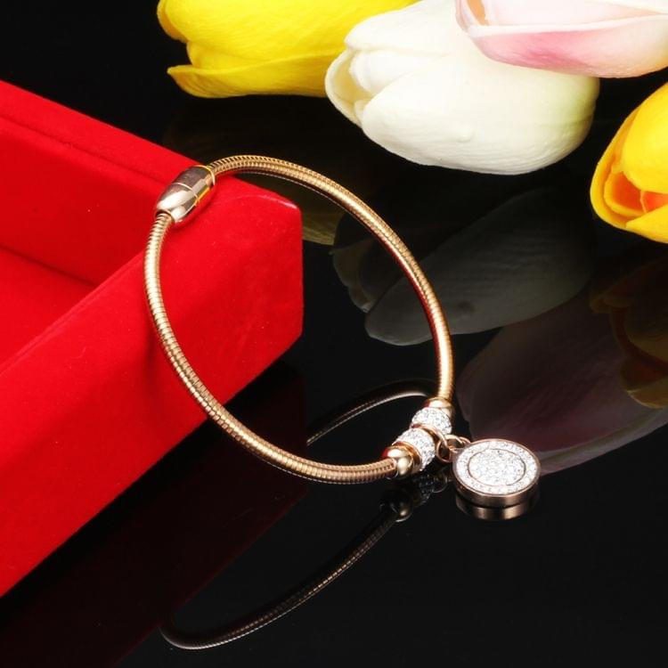 Coin Magnet Clasp with Snake Chain Stainless Steel Bracelet Bangles(Gold)