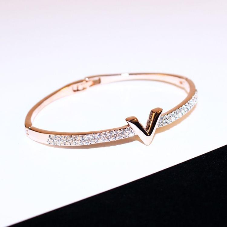 V Letter Design Best Zircon Rose Gold And White Simple Jewelry Bracelets For Women And Girls(rose gold)