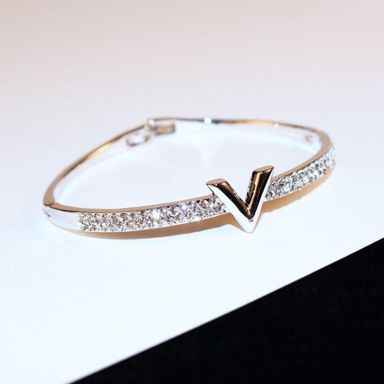 V Letter Design Best Zircon Rose Gold And White Simple Jewelry Bracelets For Women And Girls(rose gold)