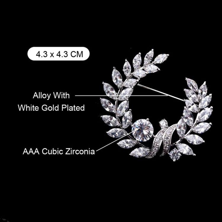 Olive Branch Grass Ring Zircon Brooch Exquisite Accessories Medal Fashion Brooch Coat Sweater Pin(Silver)