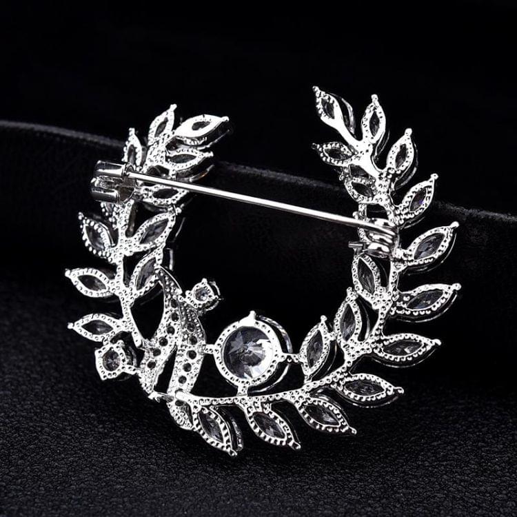 Olive Branch Grass Ring Zircon Brooch Exquisite Accessories Medal Fashion Brooch Coat Sweater Pin(Silver)