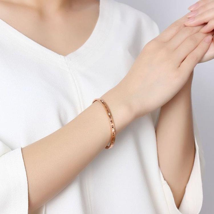 Unisex Roman Numerals Carving Crystal Inlaid Titanium Steel Bracelet, Size: 6.2*5.8*1cm(Rose Gold)