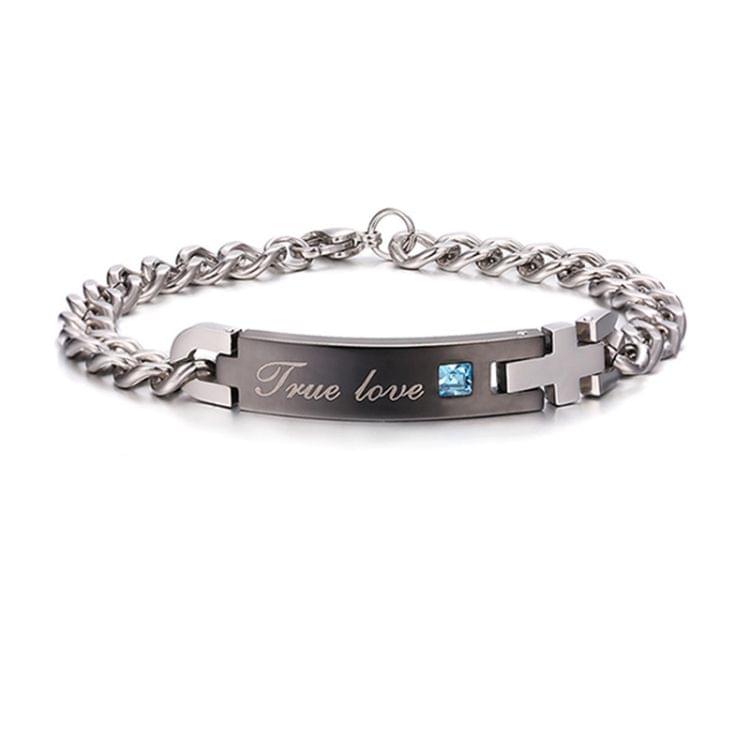 Valentines Day Gift Creative Trendy Titanium Steel Couple Bracelet for Men, Engraved Words Style (Black + Blue)
