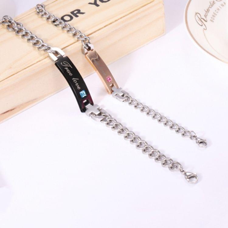 Valentines Day Gift Creative Trendy Titanium Steel Couple Bracelet for Men, Engraved Words Style (Black + Blue)