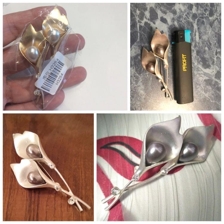 Pearl Brooch Pins With Drilled Leaves(Gray Pearl)