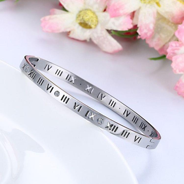 Unisex Roman Numerals Carving Crystal Inlaid Titanium Steel Bracelet, Size: 6.2*5.8*1cm(Silver)