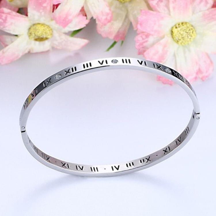 Unisex Roman Numerals Carving Crystal Inlaid Titanium Steel Bracelet, Size: 6.2*5.8*1cm(Silver)