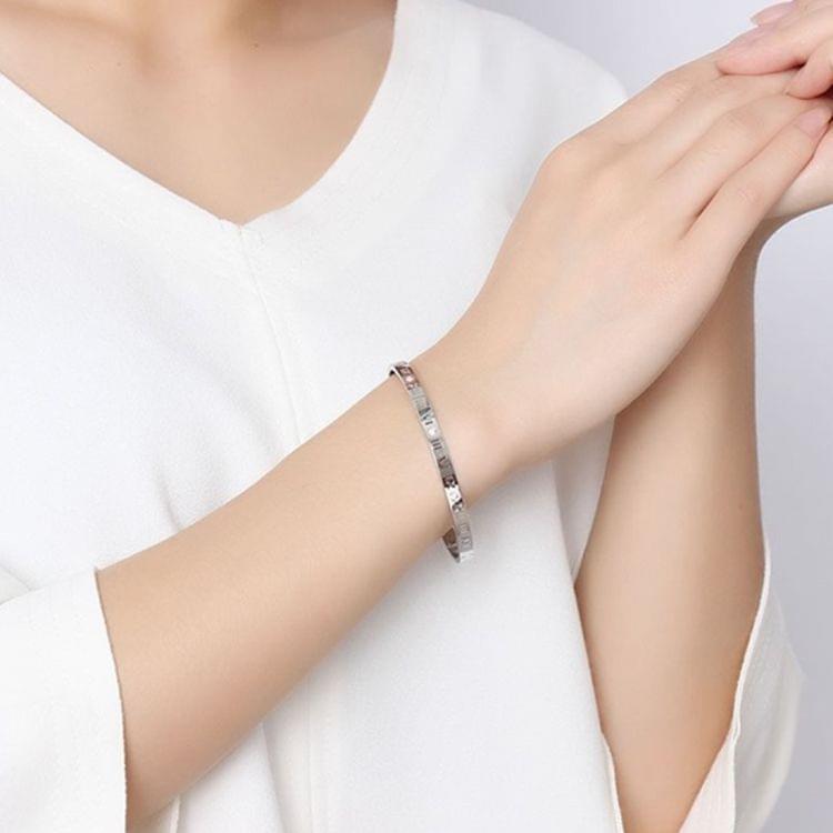 Unisex Roman Numerals Carving Crystal Inlaid Titanium Steel Bracelet, Size: 6.2*5.8*1cm(Silver)