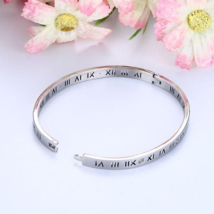 Unisex Roman Numerals Carving Crystal Inlaid Titanium Steel Bracelet, Size: 6.2*5.8*1cm(Silver)