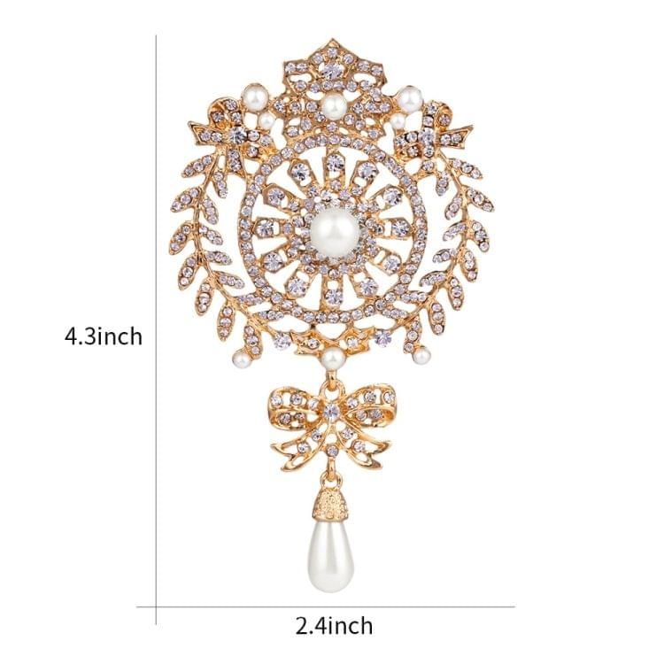 2 PCS Crown Brooch Pearl Butterfly Fringed Brooch(Sliver)