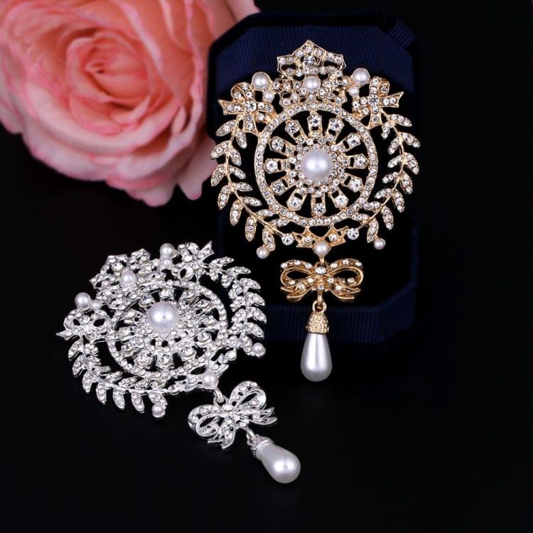 2 PCS Crown Brooch Pearl Butterfly Fringed Brooch(Sliver)