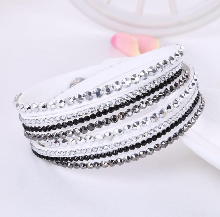 Women Multilayer Leather Rhinestone Crystal Wrap Bracelets(Ink blue)
