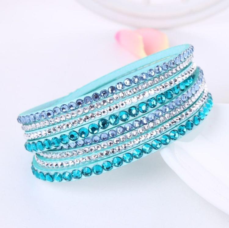 Women Multilayer Leather Rhinestone Crystal Wrap Bracelets(Ink blue)