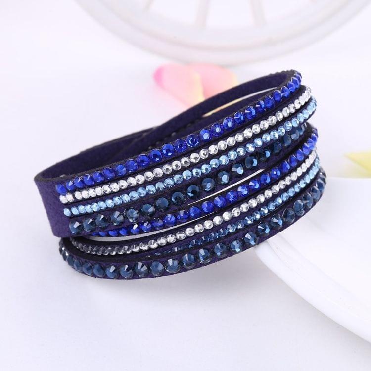 Women Multilayer Leather Rhinestone Crystal Wrap Bracelets(Ink blue)