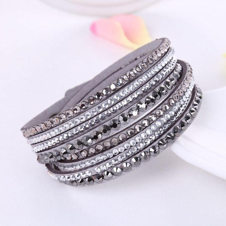 Women Multilayer Leather Rhinestone Crystal Wrap Bracelets(Ink blue)