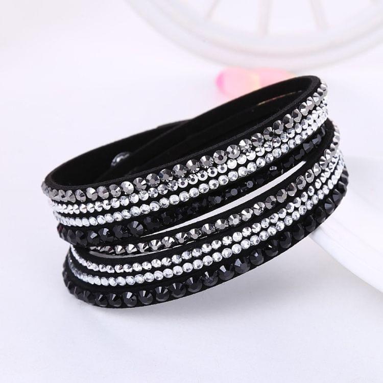 Women Multilayer Leather Rhinestone Crystal Wrap Bracelets(Ink blue)