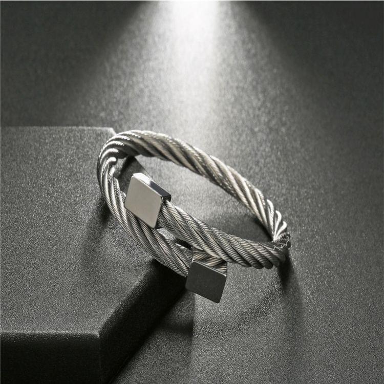 Original Personality Fashion Men Jewelry Stainless Steel Bracelet Classic Square Head Steel Wire Bracelet