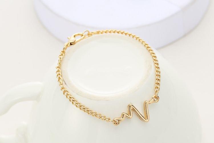3PCS Women Fashion Simple Waves Heart Rate Lightning Summer Style Beach Bracelets(gold)