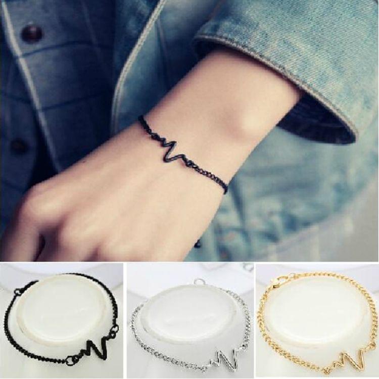 3PCS Women Fashion Simple Waves Heart Rate Lightning Summer Style Beach Bracelets(gold)