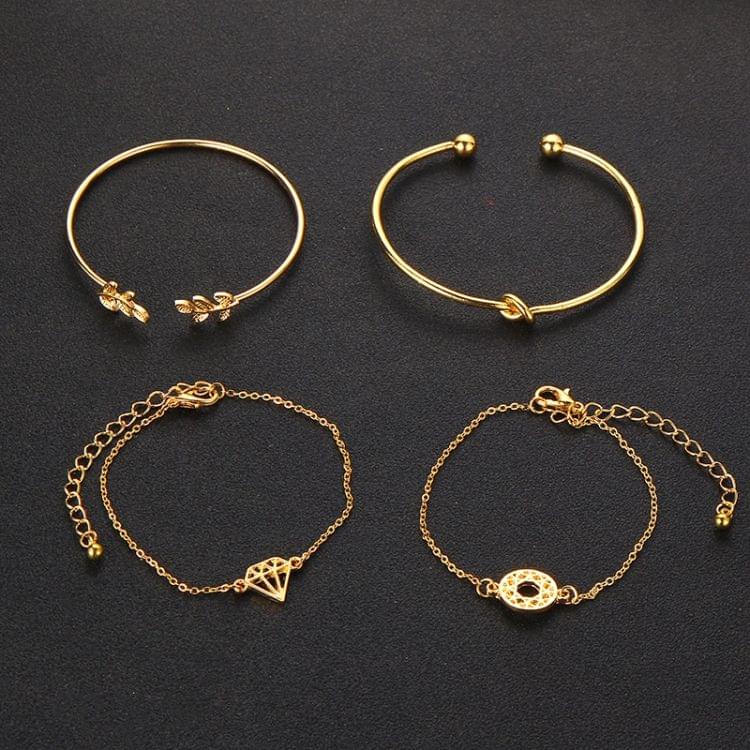 4 PCS /Set Women Fashion Bohemia Leaf Knot Hand Cuff Link Chain Charm Bracelet Bangle gold