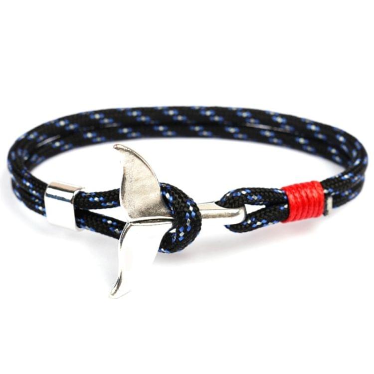 Whale Tail Anchor Charm Nautical Survival Rope Chain Bracelets(Black)