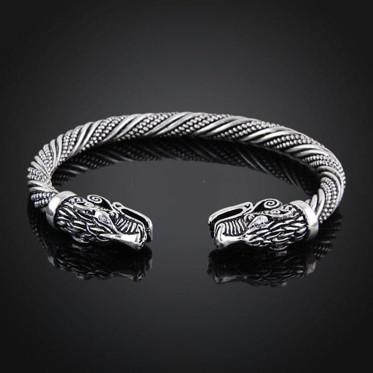 Men Wristband Cuff Wolf Head Viking Bracelet Jewelry Fashion Accessories(Antique Gold Plated)