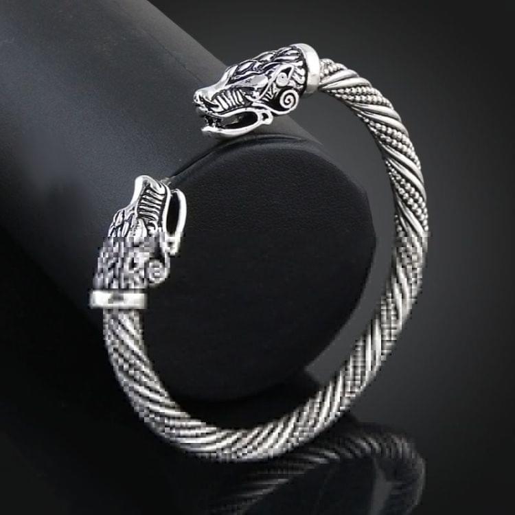 Men Wristband Cuff Wolf Head Viking Bracelet Jewelry Fashion Accessories(Antique Gold Plated)