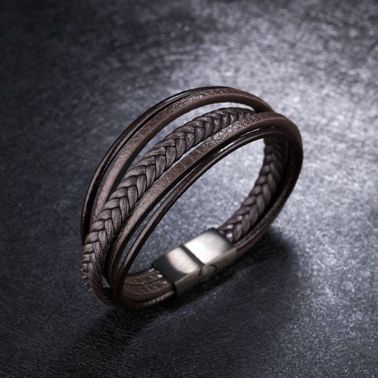 OPK Hand-woven Multi-layer Creative Ethnic Style Leather Bracelet for Men (Brown)